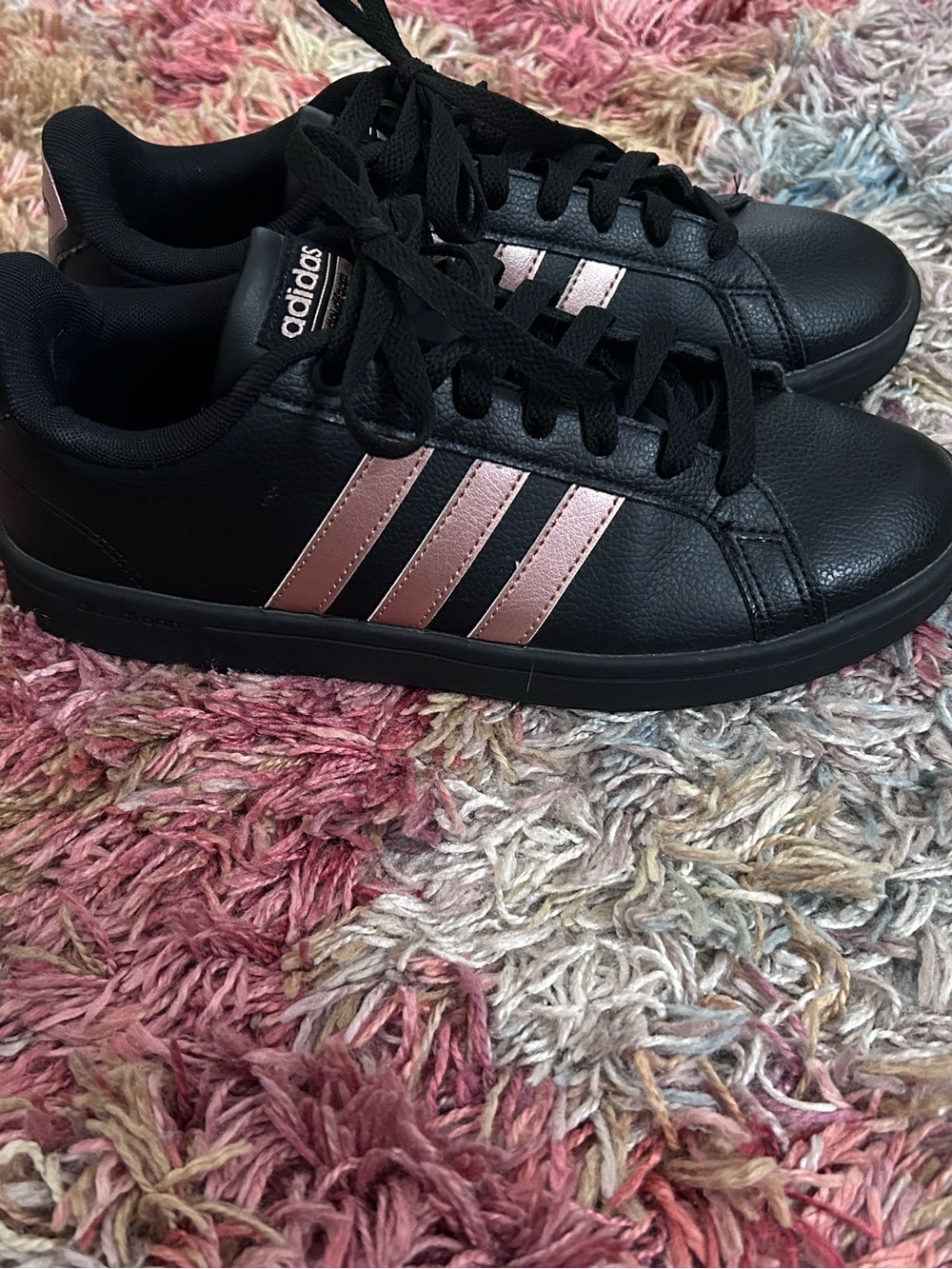 Adidas Neo-Rare Women's Black Sneakers with Pink Metallic Stripes